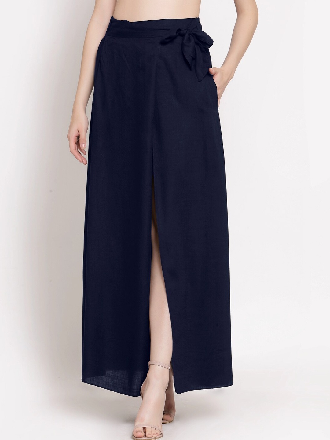

PATRORNA Women Plus Size Blue Solid long Wrap Skirts