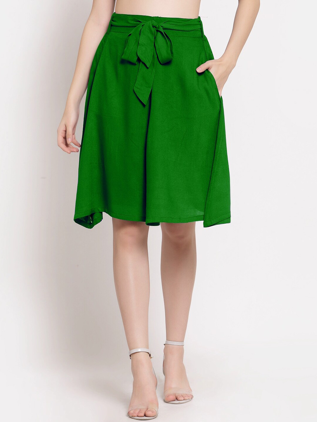 

PATRORNA Women Plus Size Green Solid A-Line Skirt