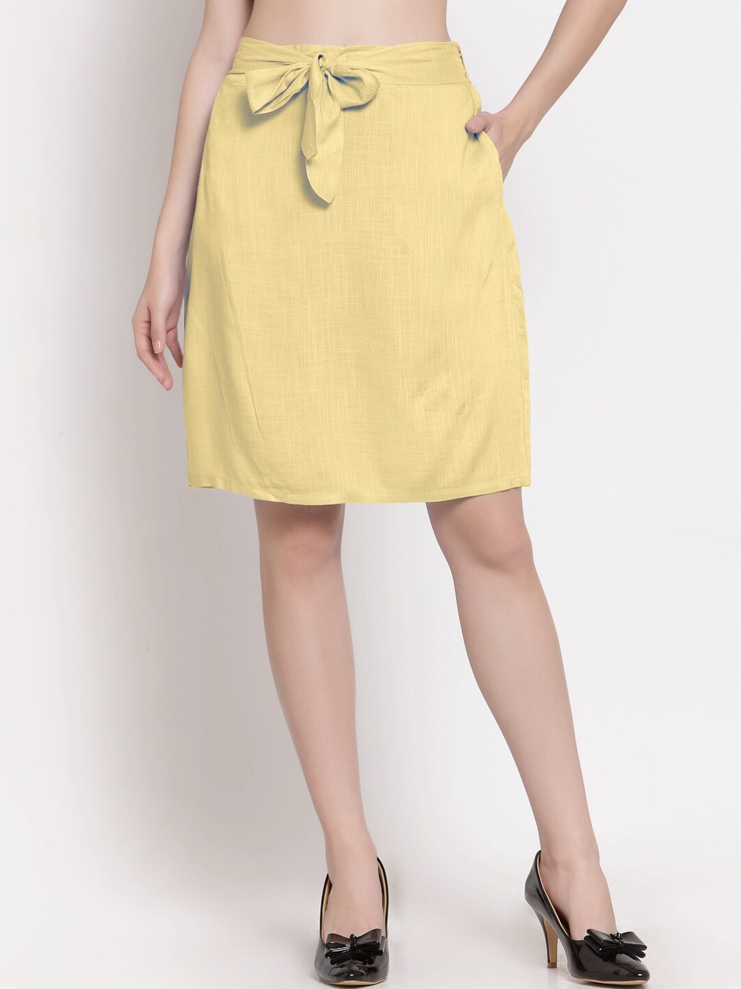 

PATRORNA Women Plus Size Yellow Solid Skirt