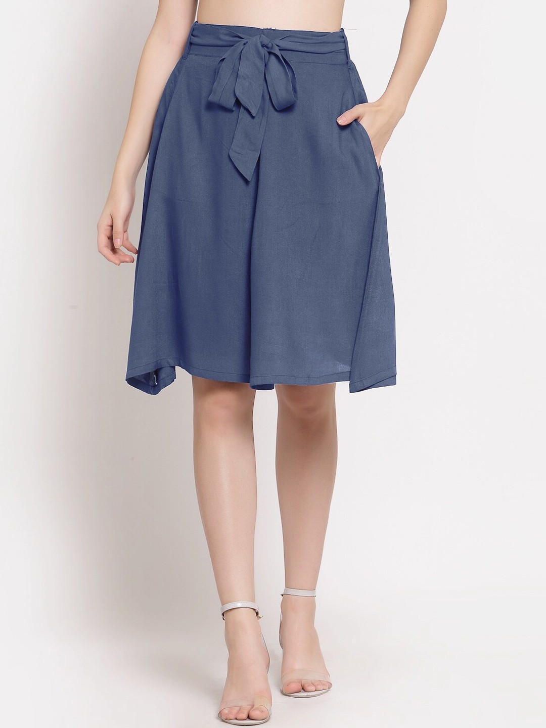 

PATRORNA Women Plus Size Grey Solid Knee Length A-Line Skirt