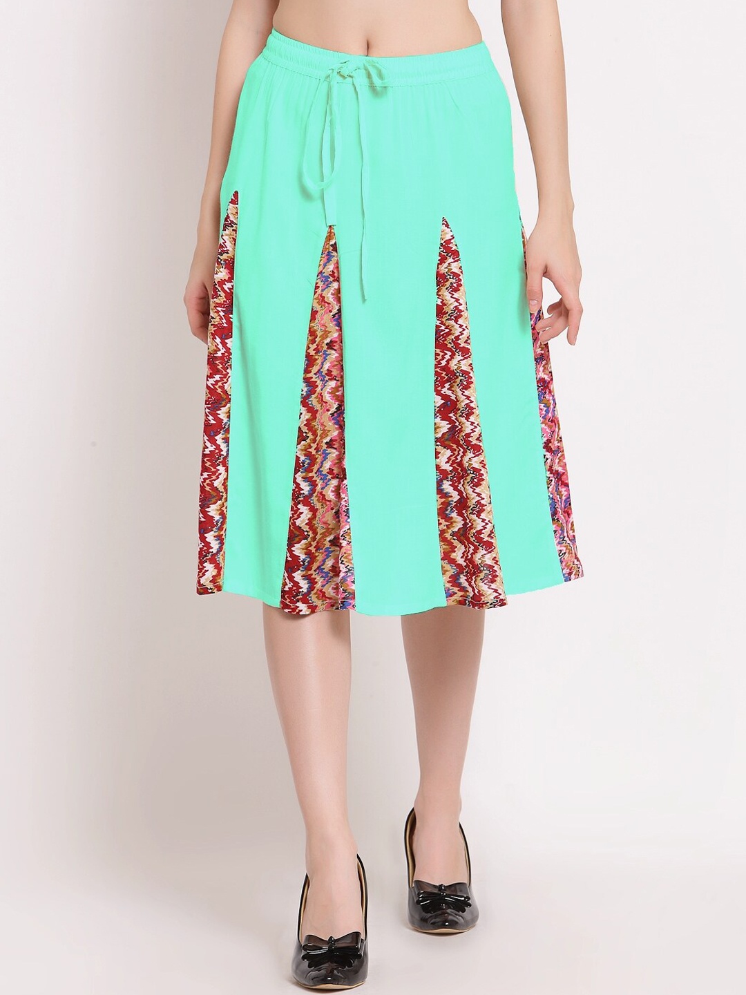 

PATRORNA Women Plus Size Sea Green & Maroon Printed Flared Knee-Length Skirt