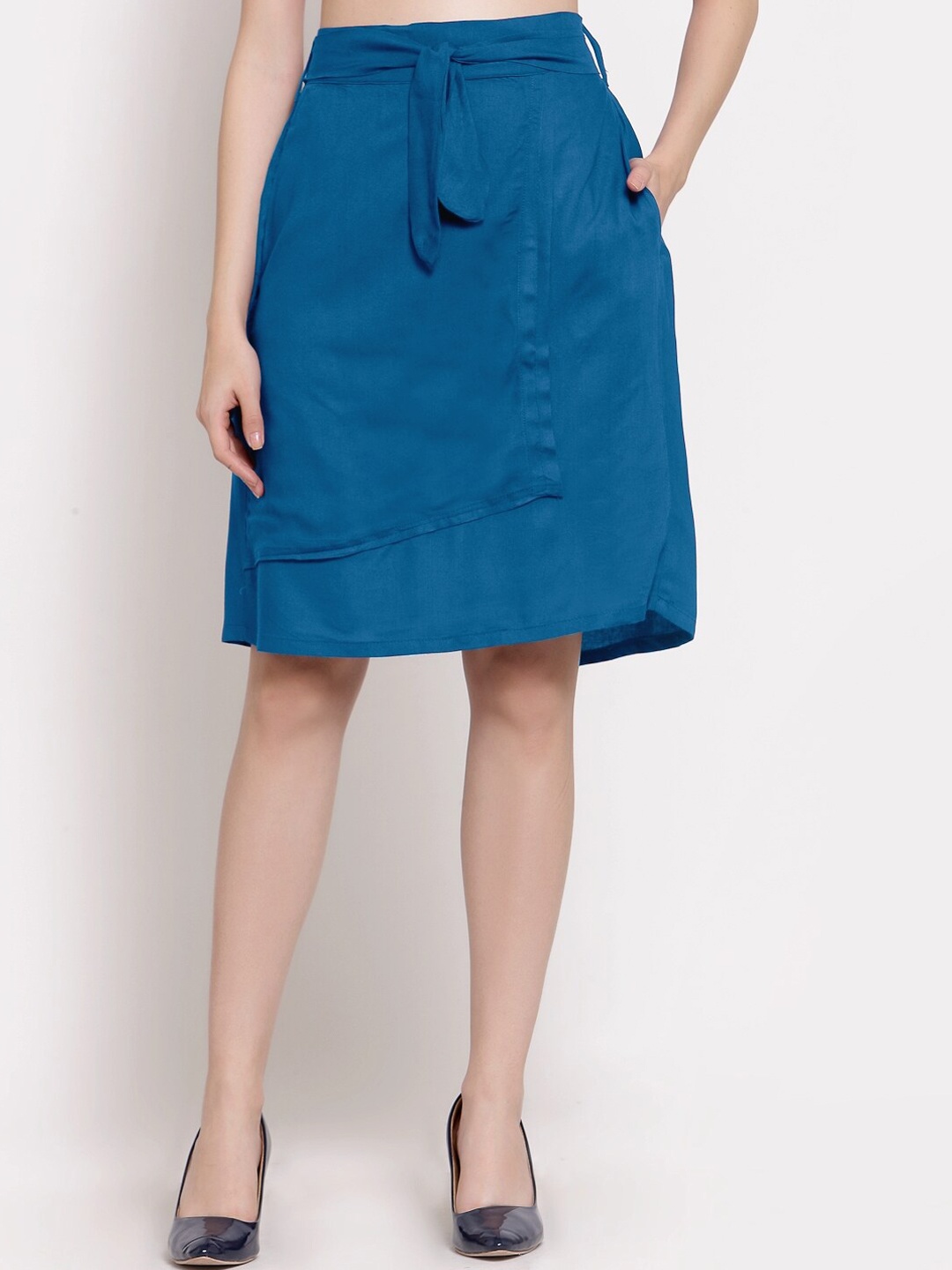 

PATRORNA Women Blue Solid Knee-Length Skirts