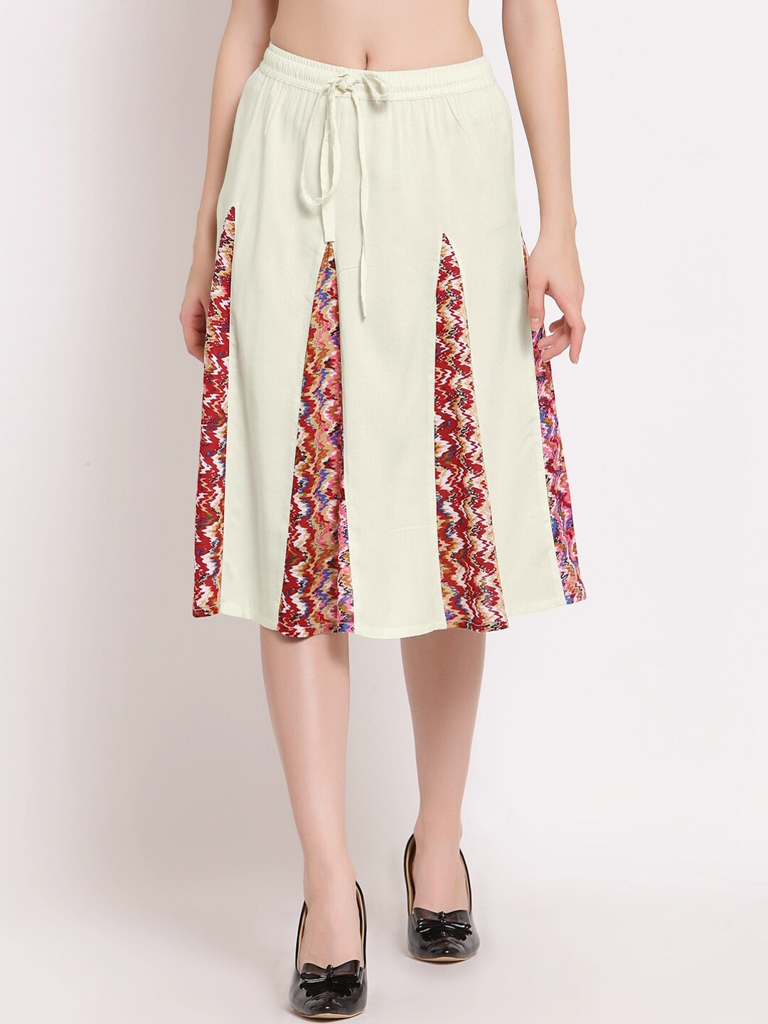 

PATRORNA Women Plus Size Cream & Red Printed Flared Skirts