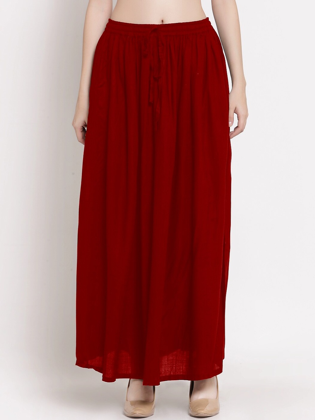 PATRORNA Women Plus Size Maroon Solid Maxi Skirt