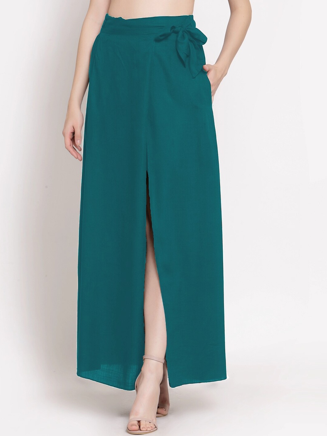 

PATRORNA Women Plus Size Green Solid Maxi Wrap Skirt
