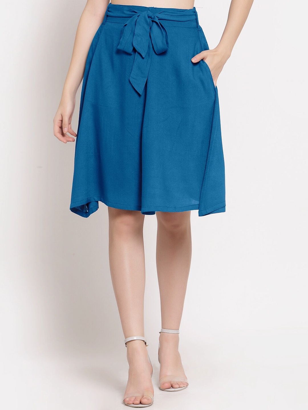 

PATRORNA Women Plus Size Blue Solid A-Line Knee-Length Skirt