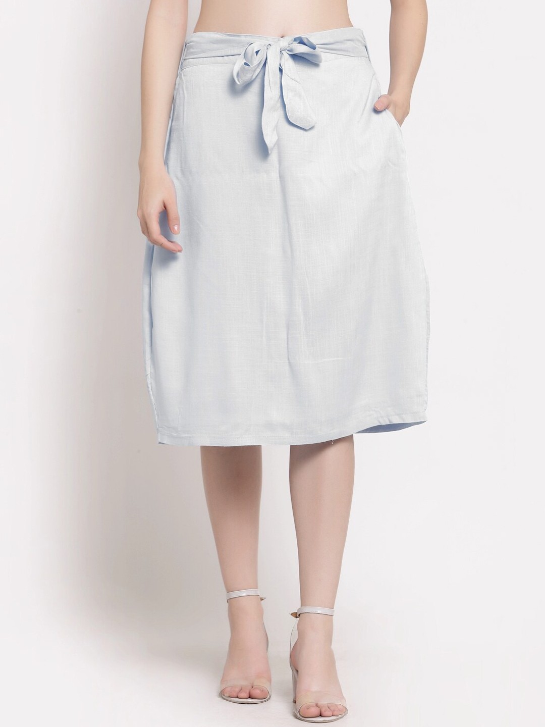 

PATRORNA Women Plus Size White Solid A-Line Flared Skirt