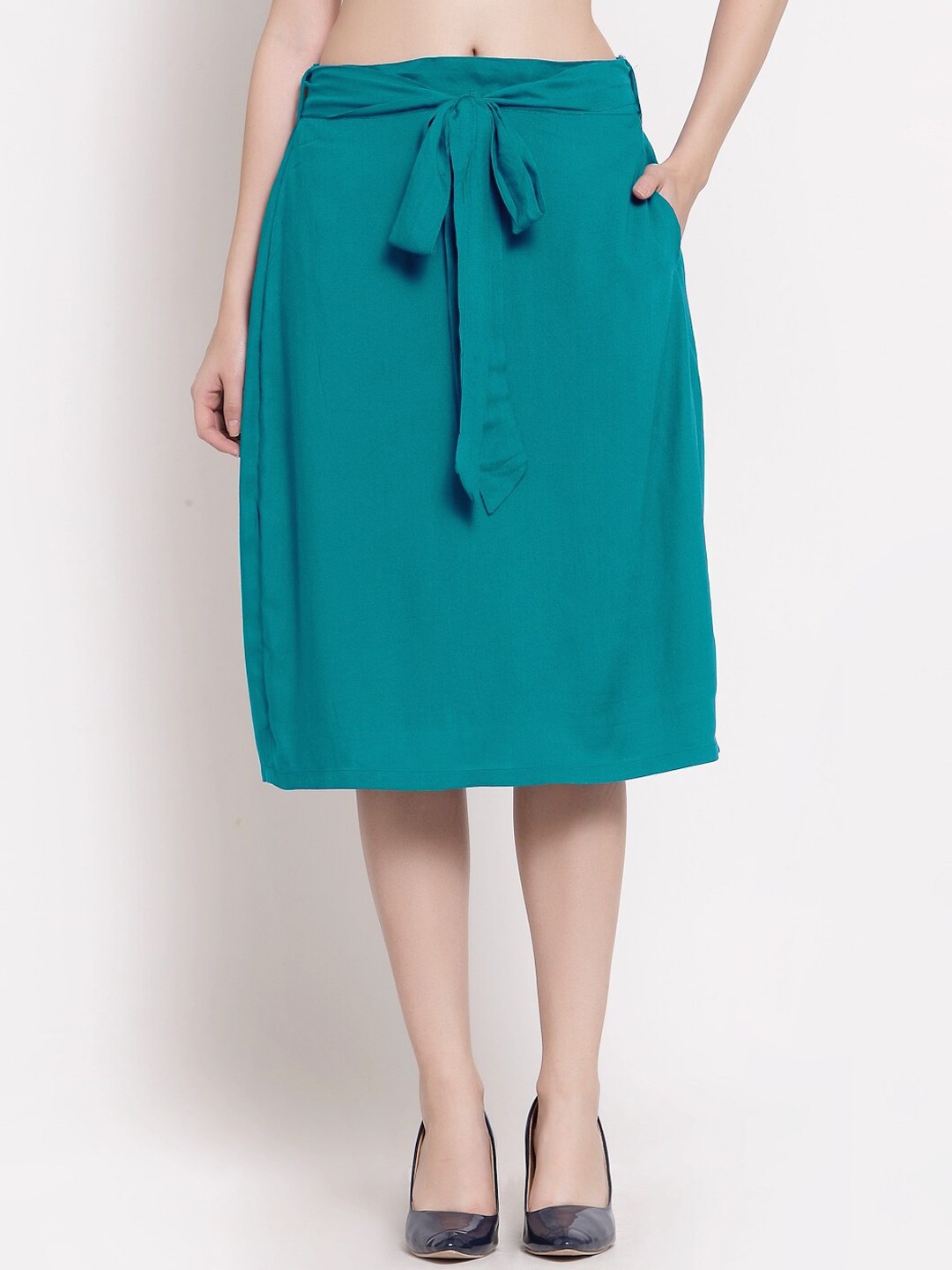

PATRORNA Women Plus Size Sea Green Solid Maxi A-Line Skirt