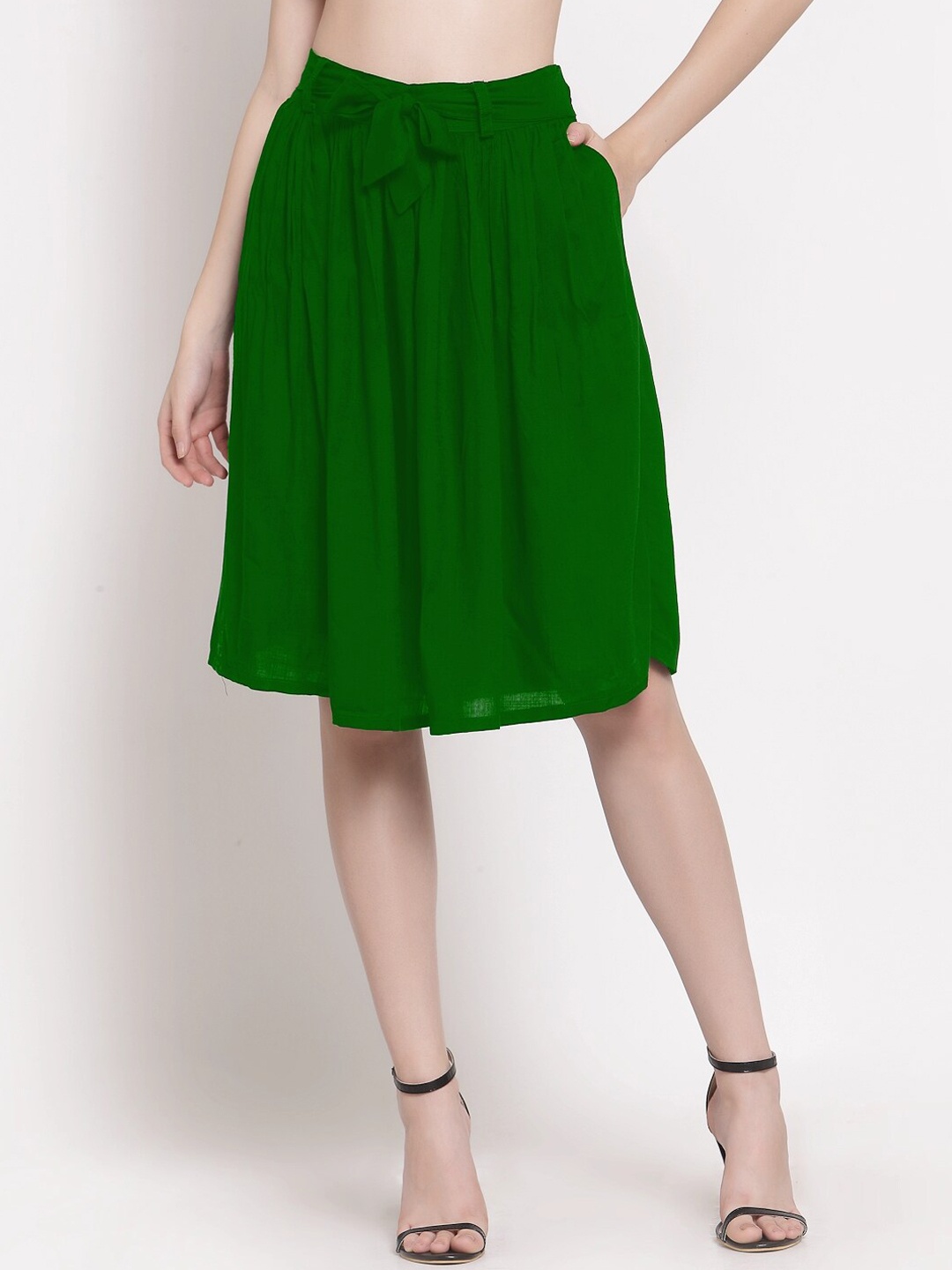 PATRORNA Women Plus Size Green Skirt