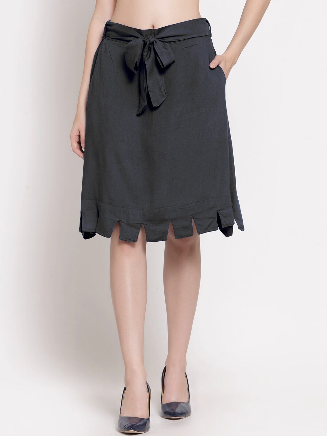 

PATRORNA Women Plus Size Black Solid Straight Skirt