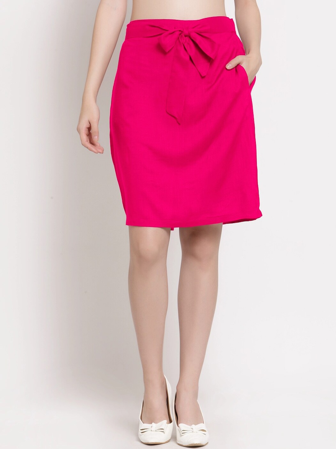 

PATRORNA Women Plus Size Fuchsia Solid Above Knee Length Skirt