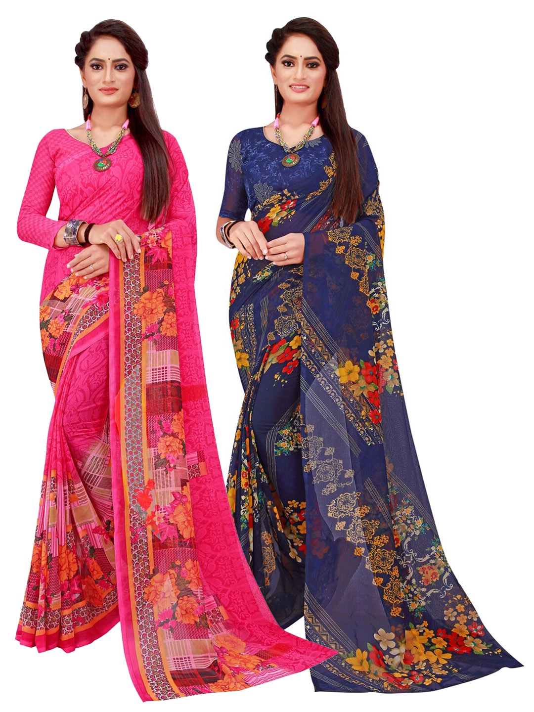 

KALINI Magenta & Blue Printed Pure Georgette Saree Pack Of 2