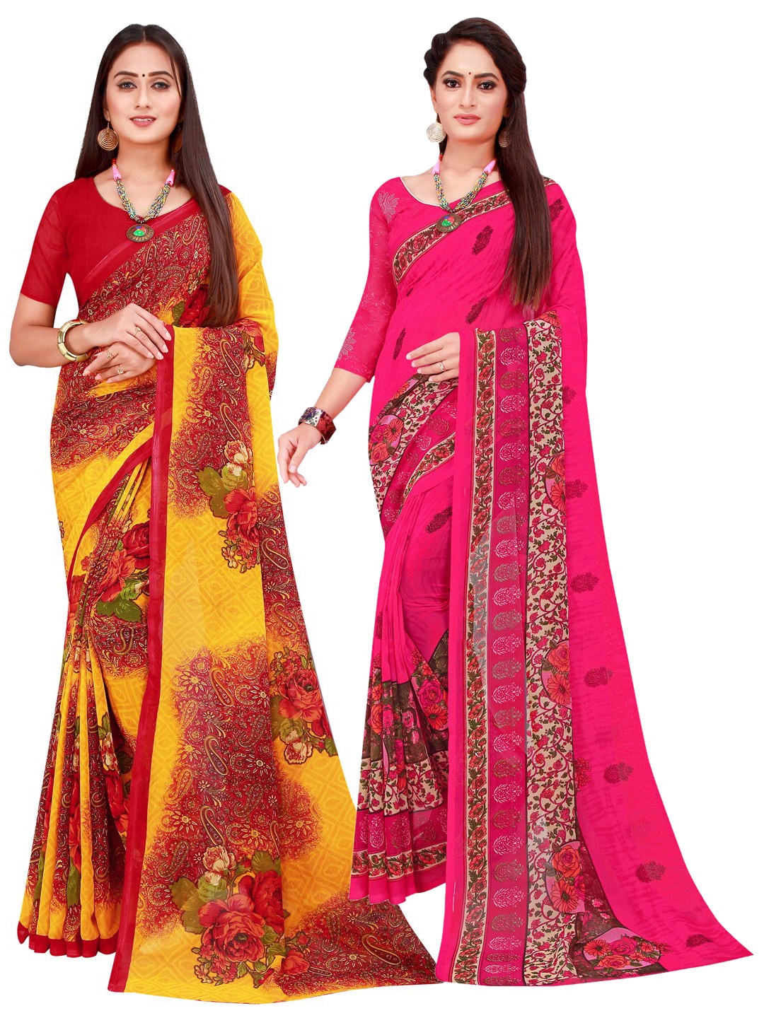 

KALINI Pack Of 2 Navy Blue & Pink Pure Georgette Saree