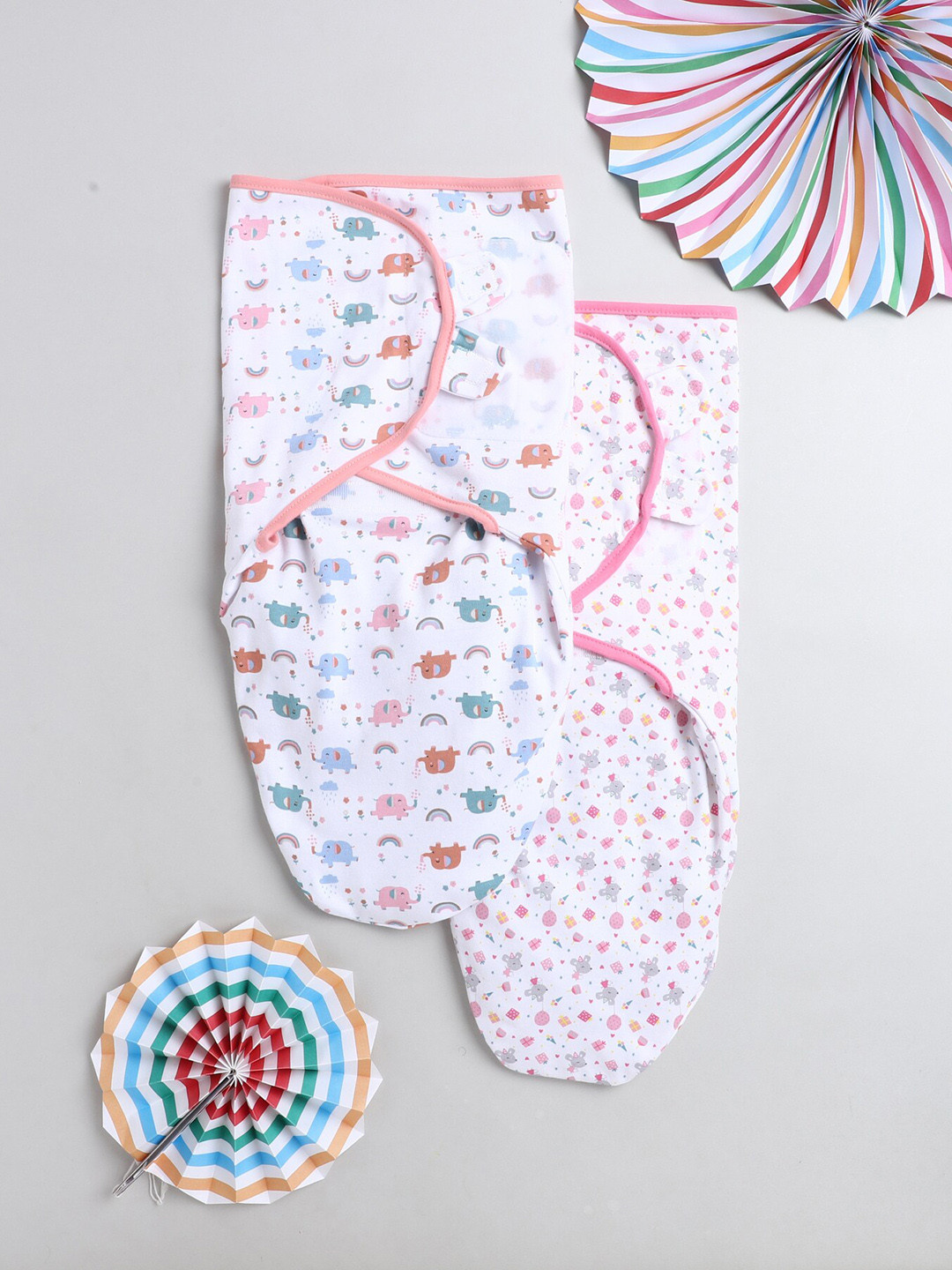 

BUMZEE Girls Infant Pack Of 2 Pink & White Printed Swaddle Wrapper