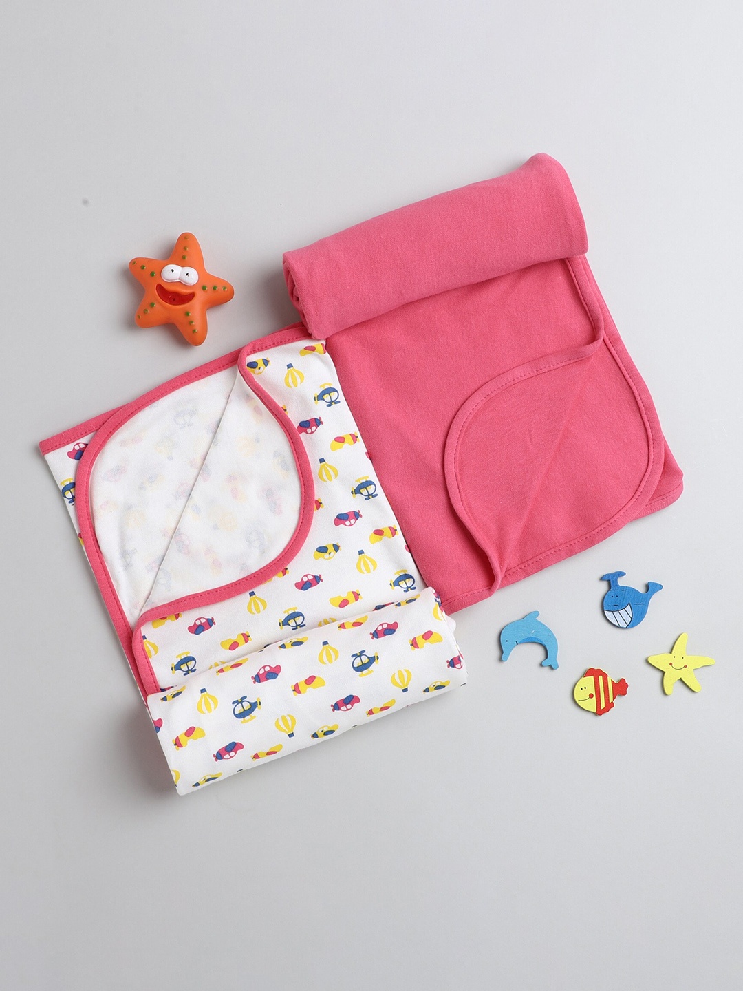 

BUMZEE Infant Girls Pack Of 2 Printed Cotton Wrappers, Pink