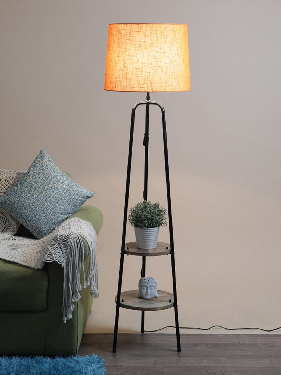 

SANDED EDGE Black & Orange Central Double Shelf Metal Lamp
