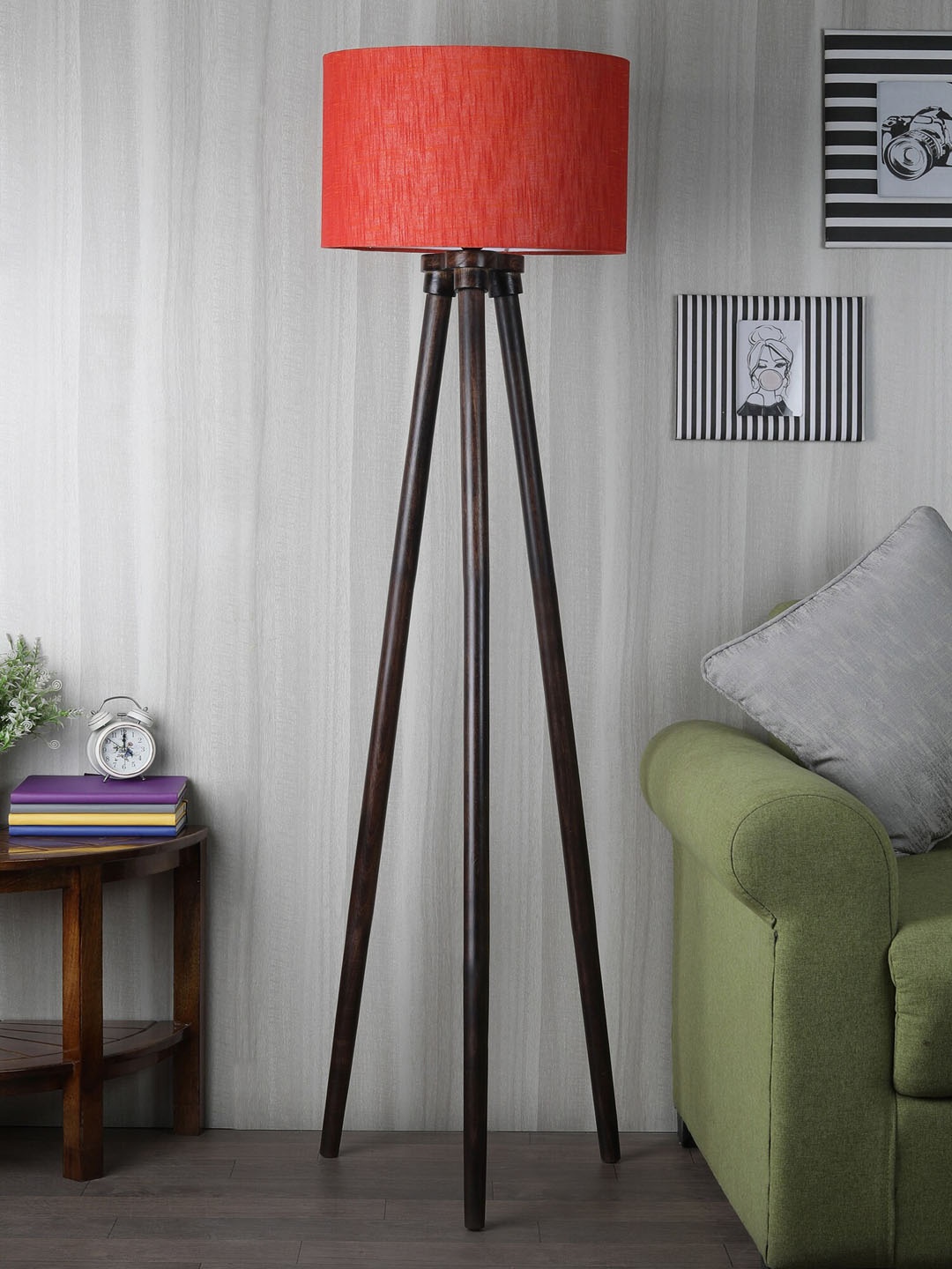 

SANDED EDGE Red Frustum Tripod Floor Lamp With Cotton Shade