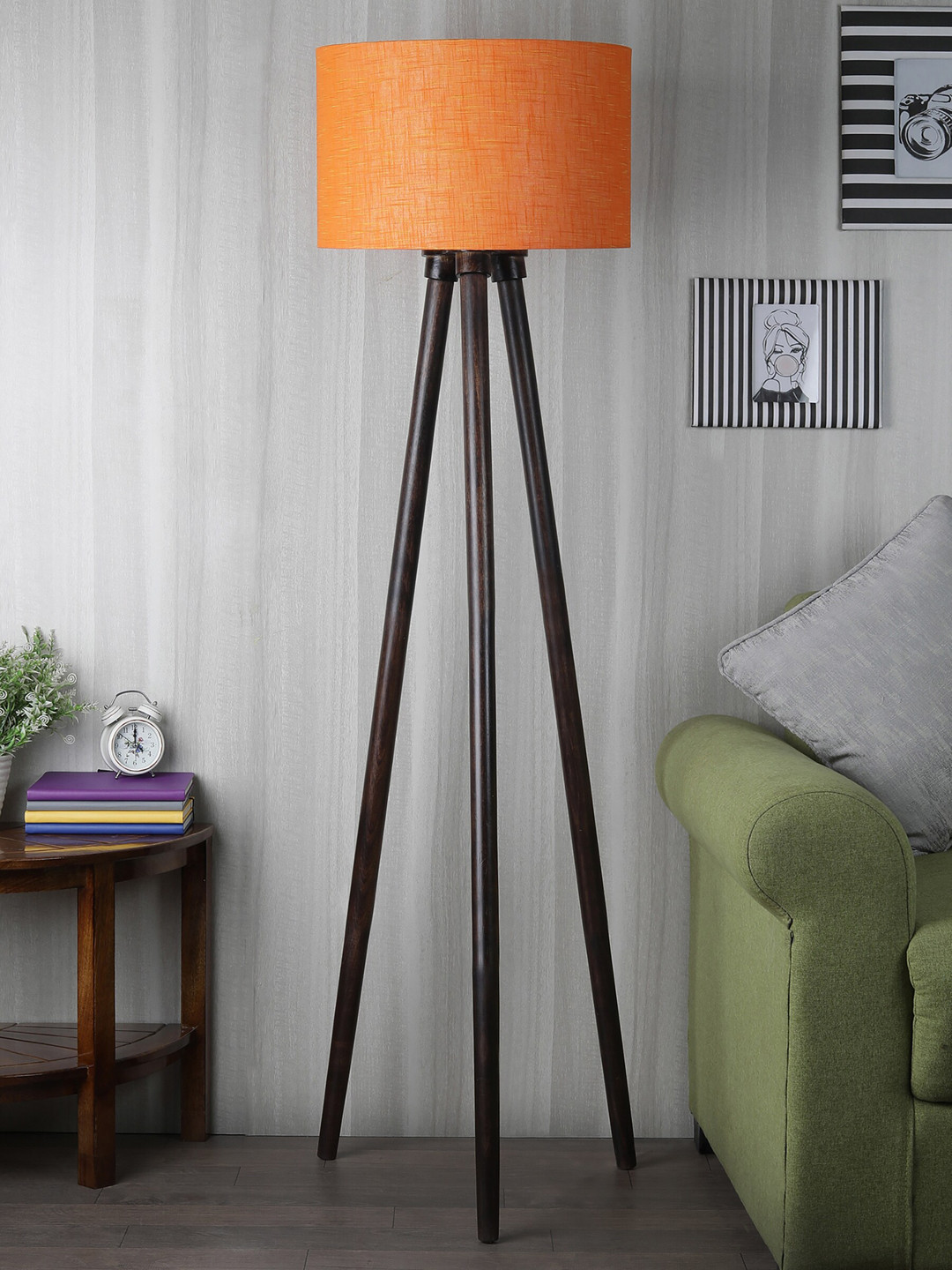 

SANDED EDGE Orange & Brown Cylindrical Shaped Wooden Floor Lamp with Shade