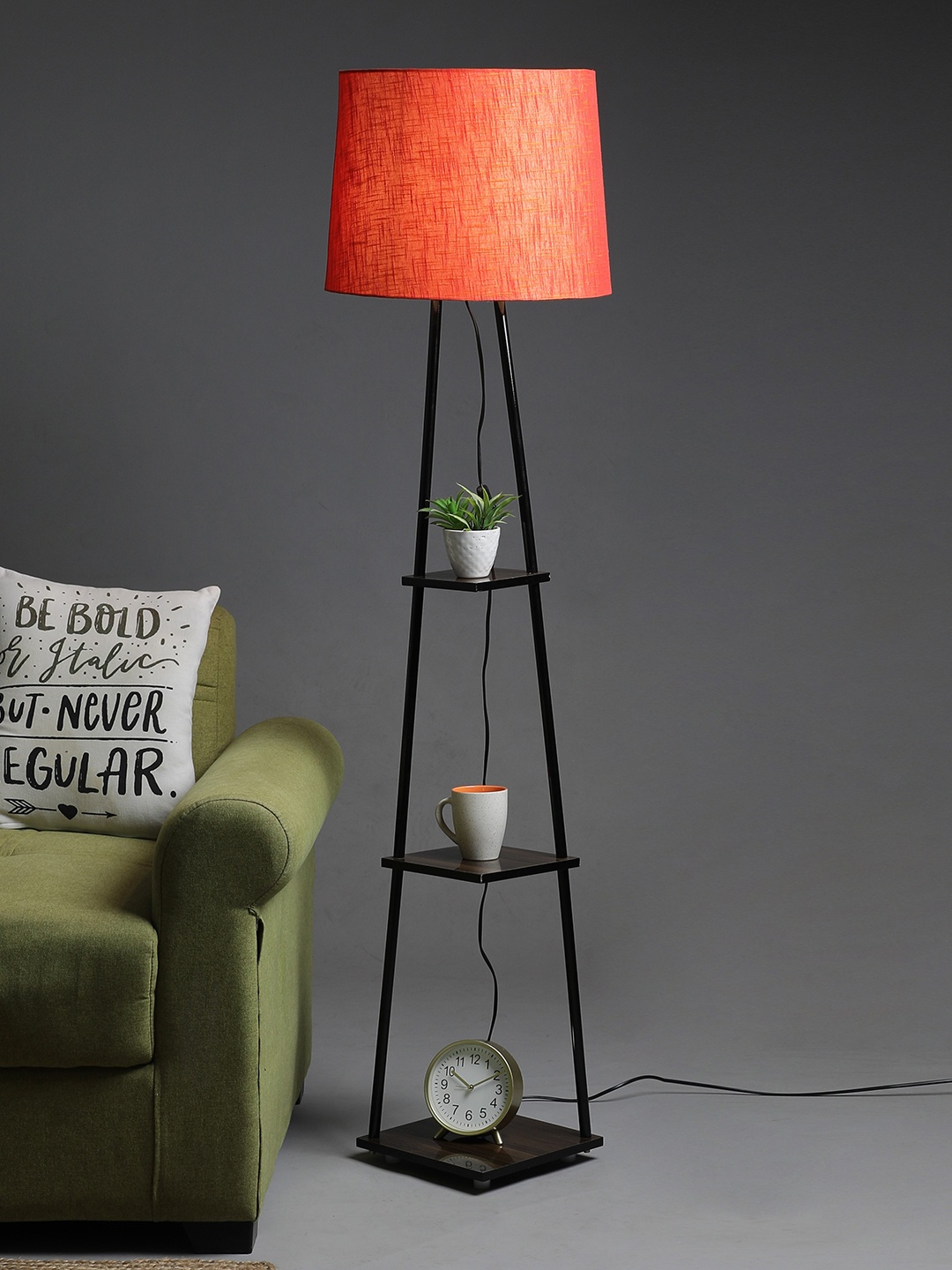 

SANDED EDGE Orange 3 Tier Solid Wood Frustrum Floor Lamp With Cotton Shade