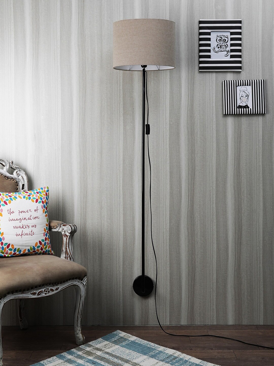 

SANDED EDGE Minimilistic Wall Hanging Floor Lamp with Beige Shade, Black