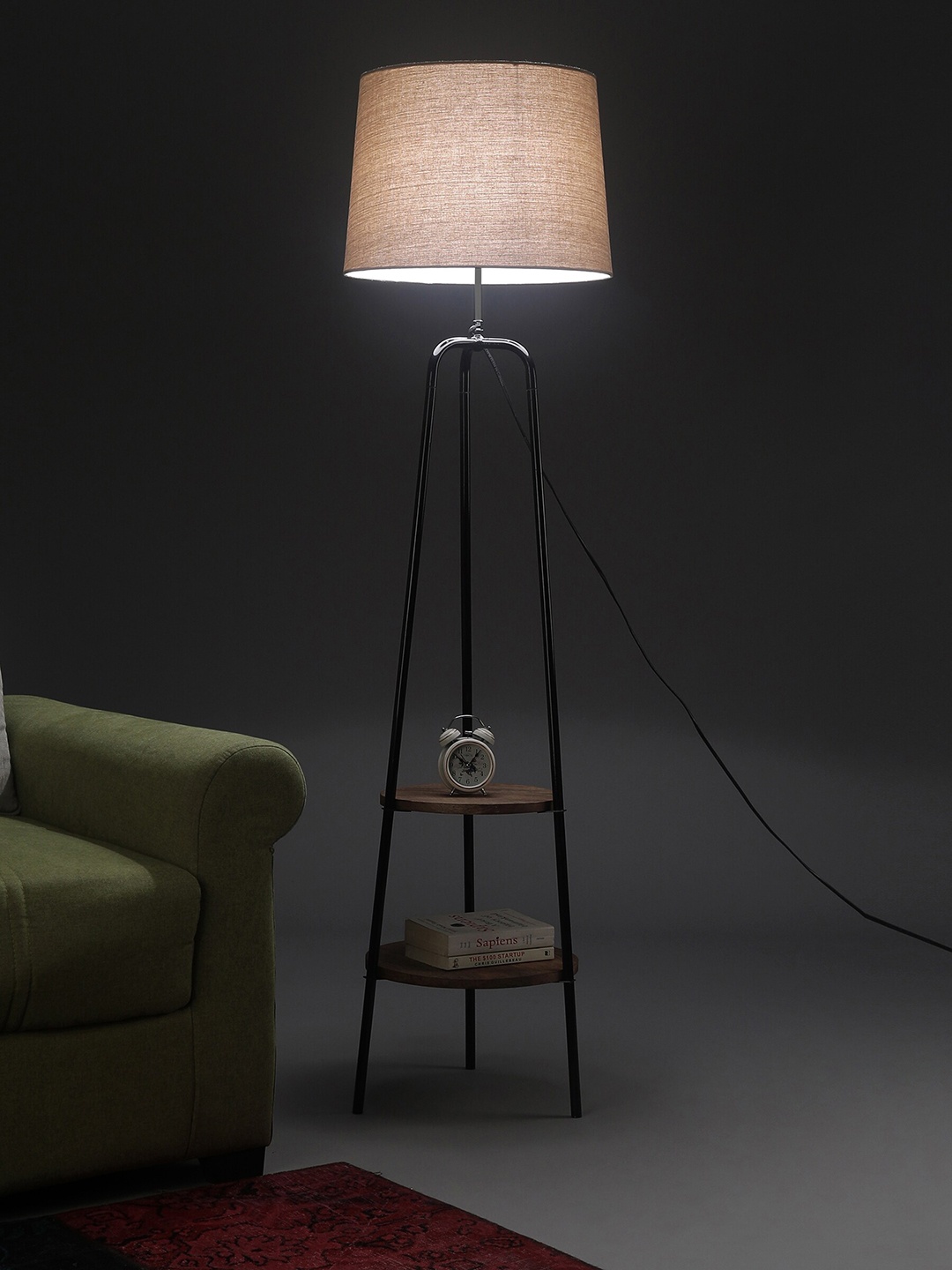 

SANDED EDGE Black Shelf Floor Lamp with Shade