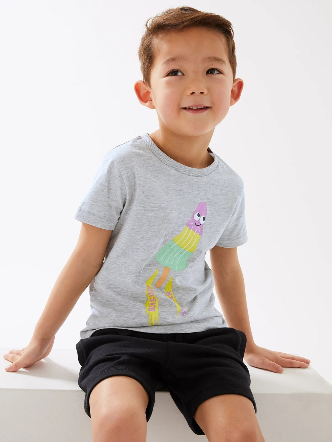 

Marks & Spencer Boys Grey Printed Pure Cotton T-shirt