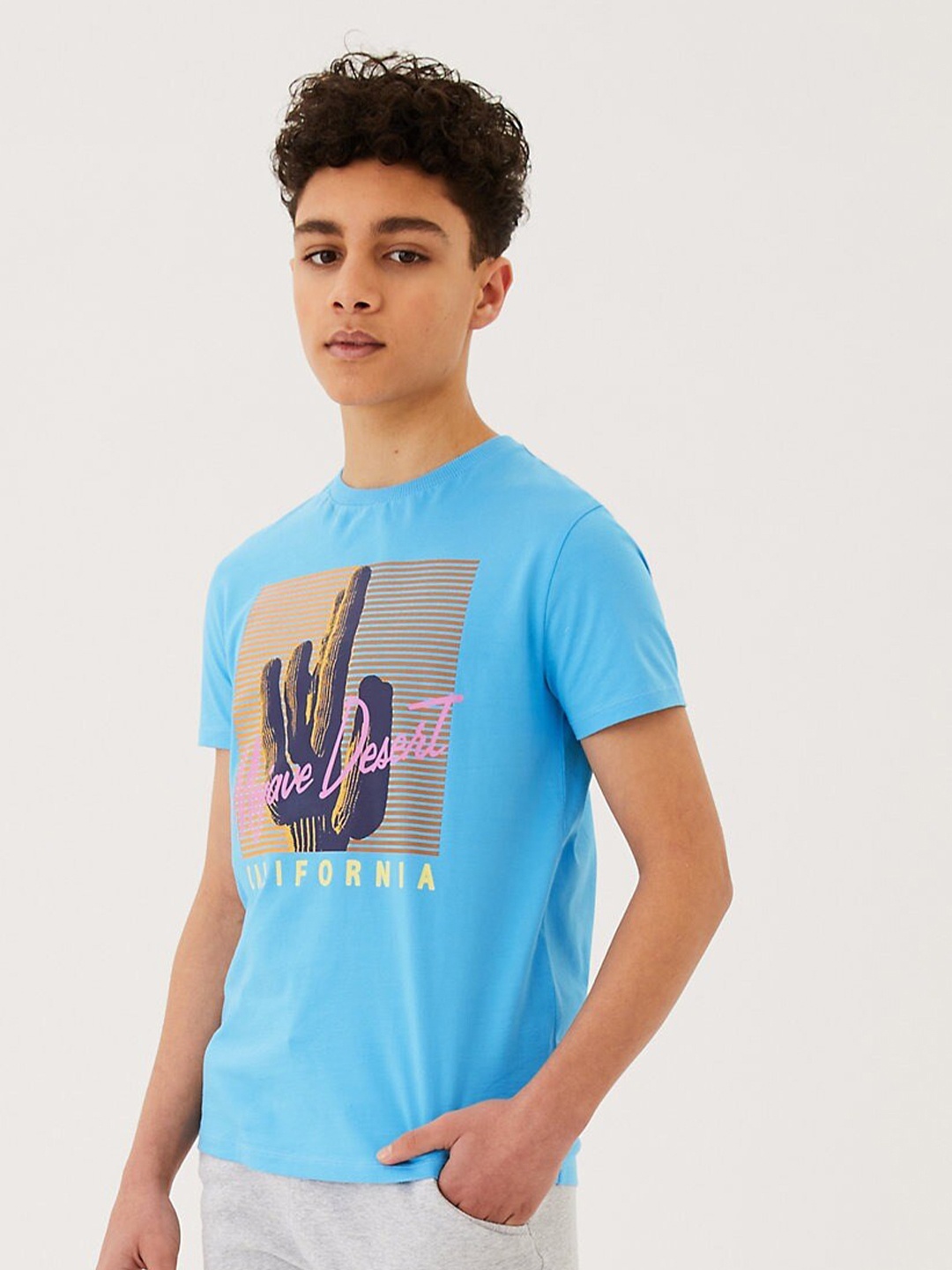 Marks & Spencer Boys Blue Printed Pure Cotton T-shirt