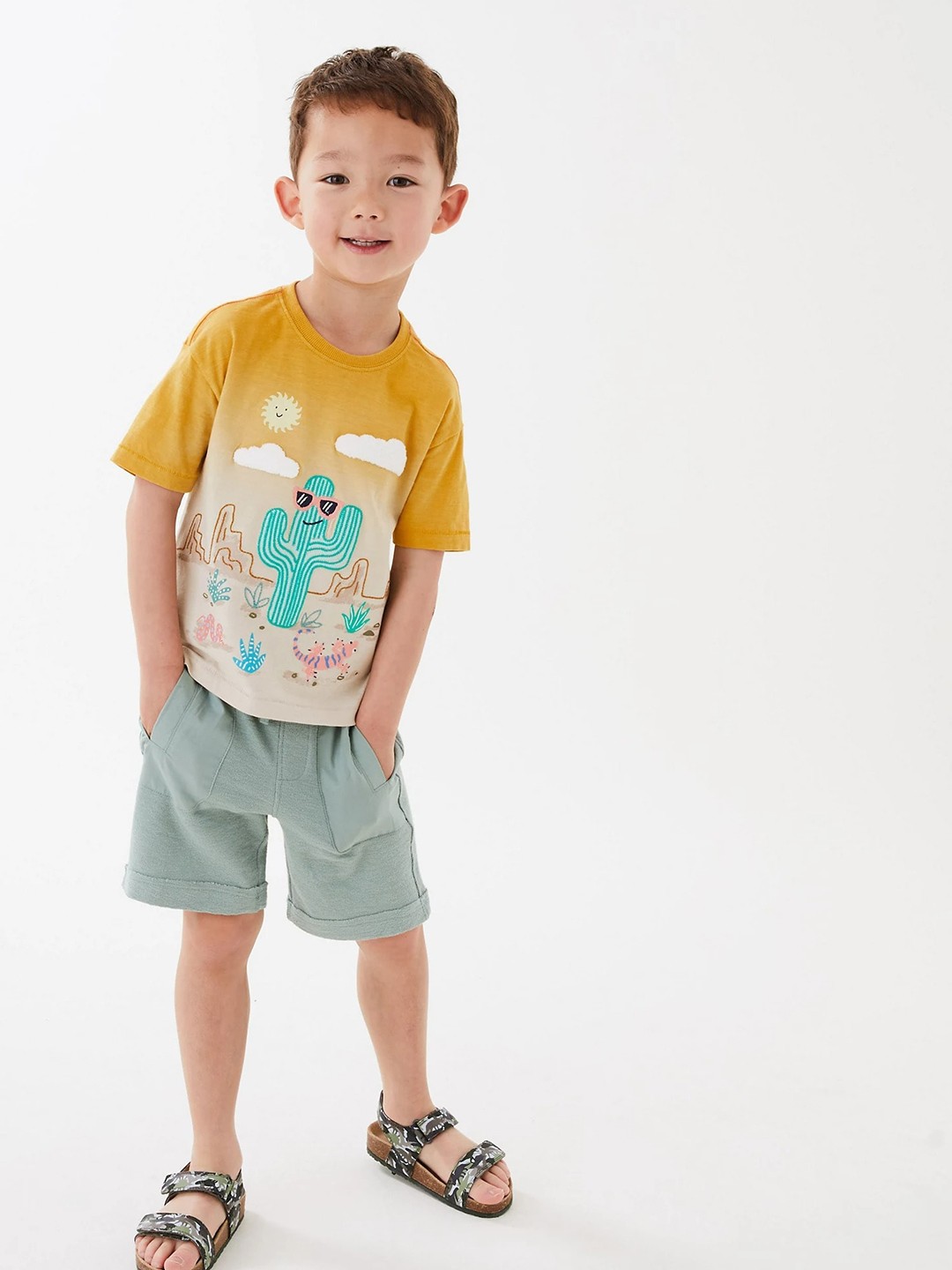

Marks & Spencer Boys Mustard Yellow & Beige Printed T-shirt