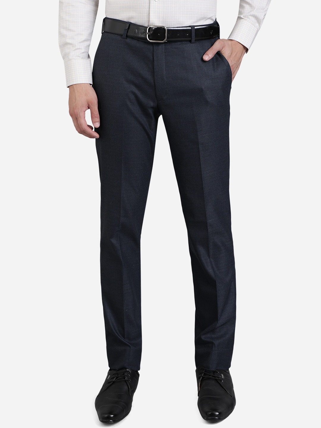

JB STUDIO Men Blue Slim Fit Wrinkle Free Trousers
