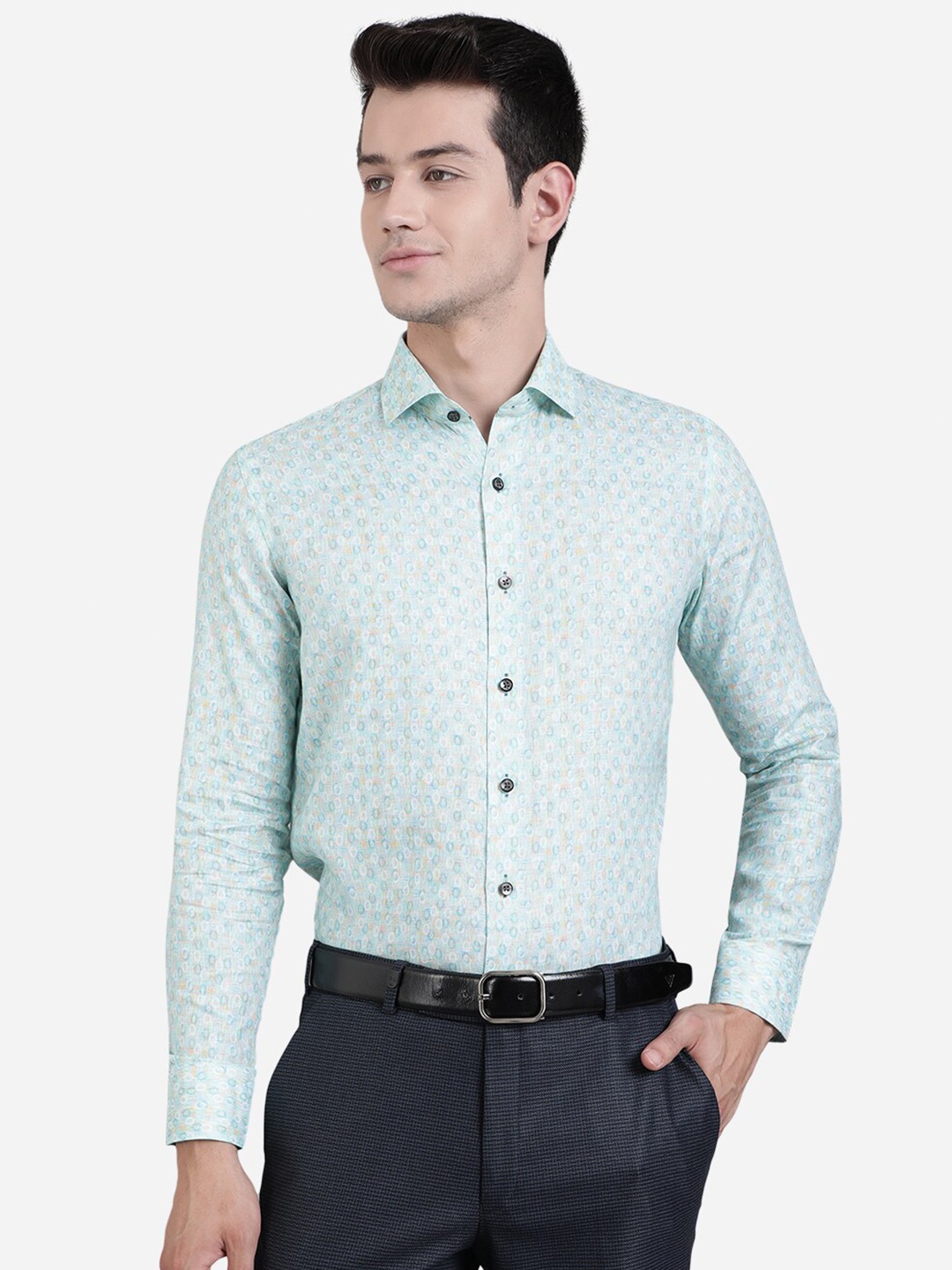

JB STUDIO Men Green Slim Fit Printed Formal Shirt