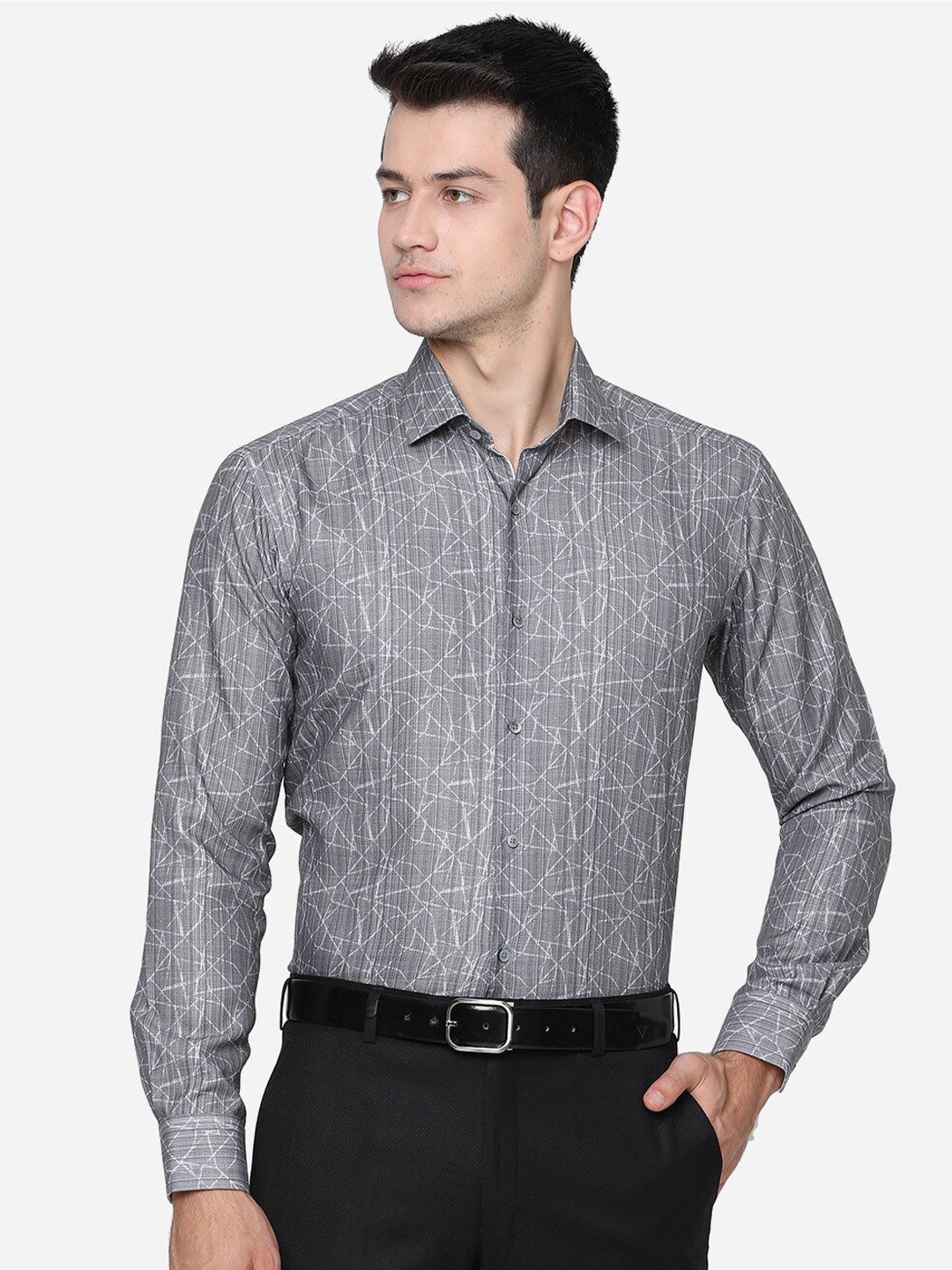 

JB STUDIO Men Grey Slim Fit Printed Formal Shirt