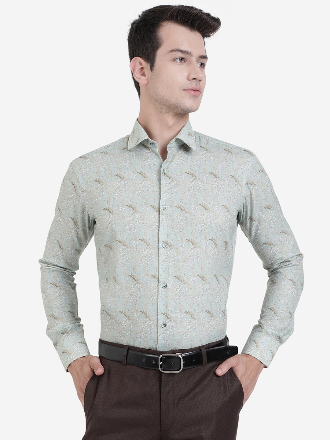 

JB STUDIO Men Green Slim Fit Printed Formal Shirt