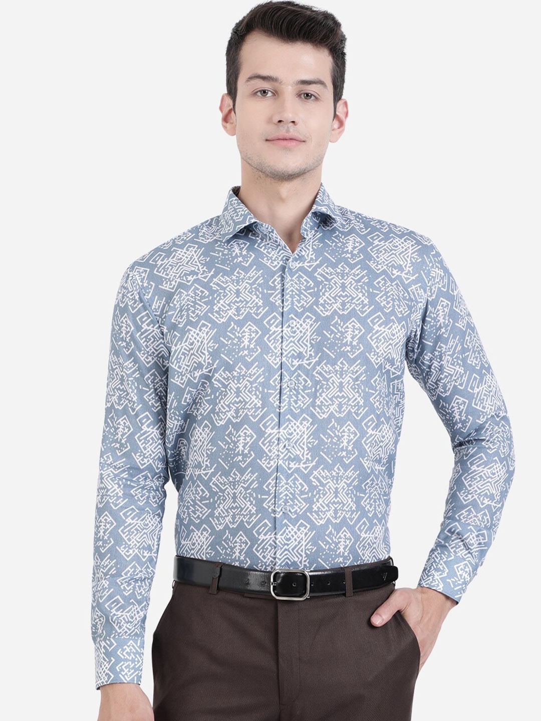

JB STUDIO Men Blue Slim Fit Printed Formal Shirt