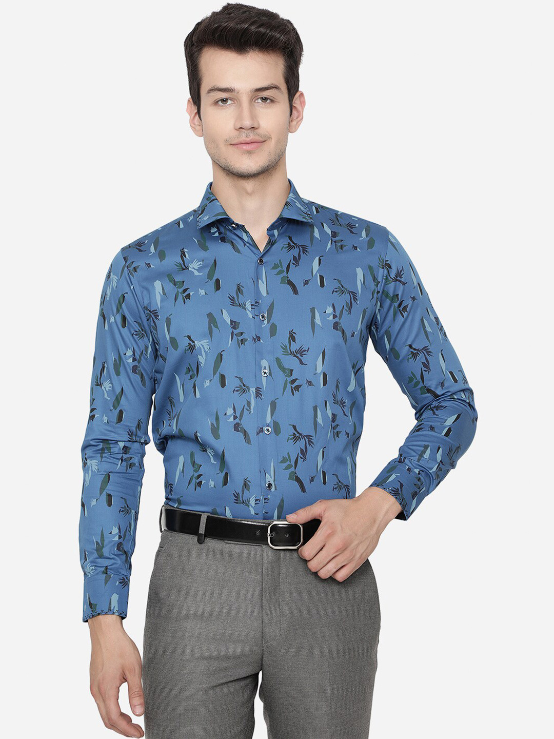 

JB STUDIO Men Blue Slim Fit Printed Formal Shirt
