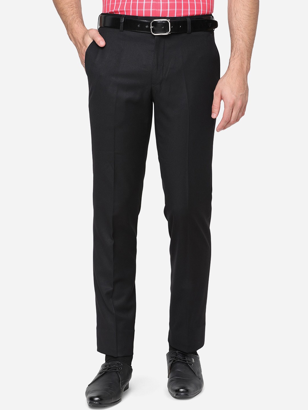 

JB STUDIO Men Black Slim Fit Wrinkle Free Trousers