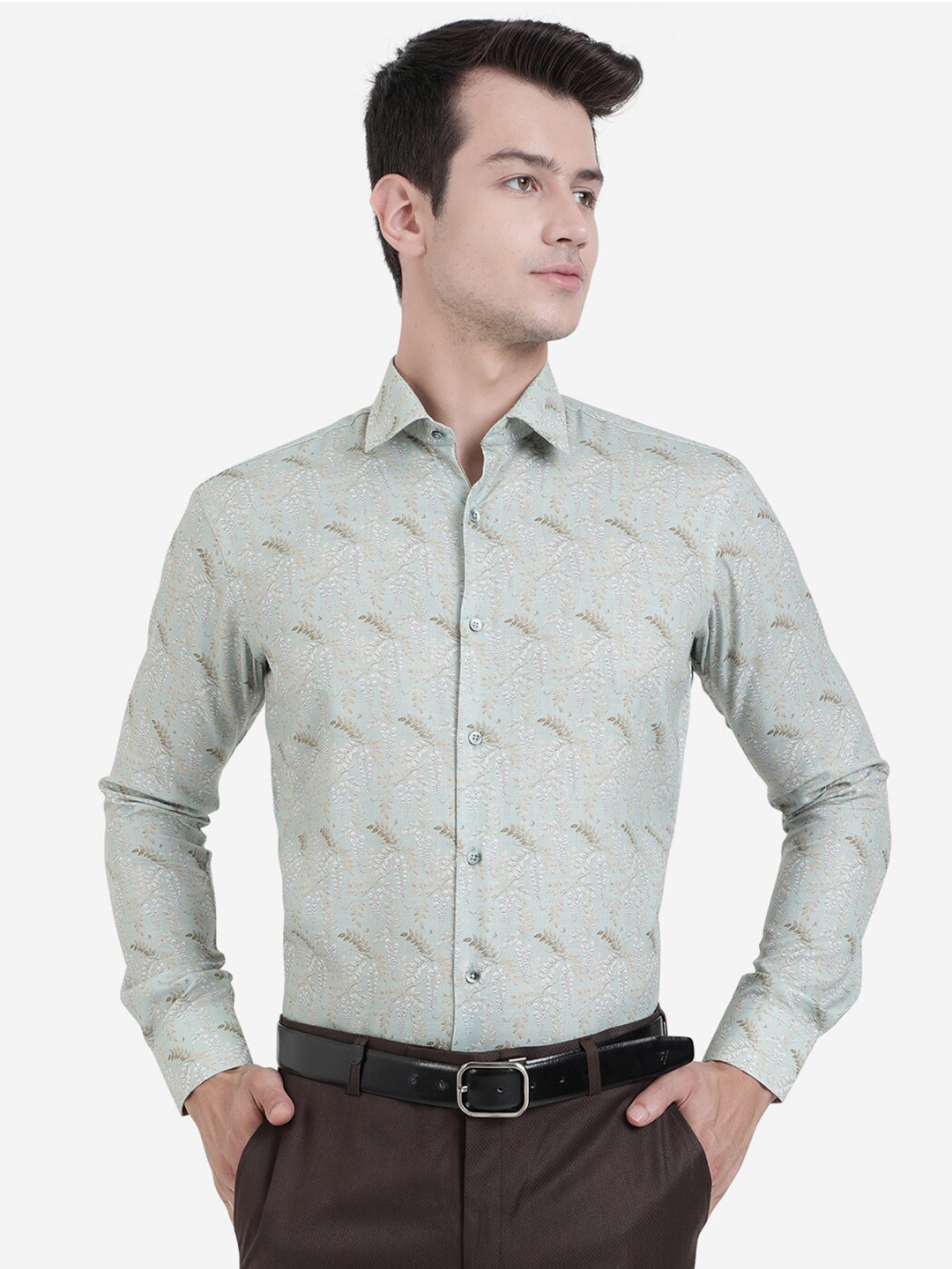 

JB STUDIO Men Green Slim Fit Printed Formal Shirt