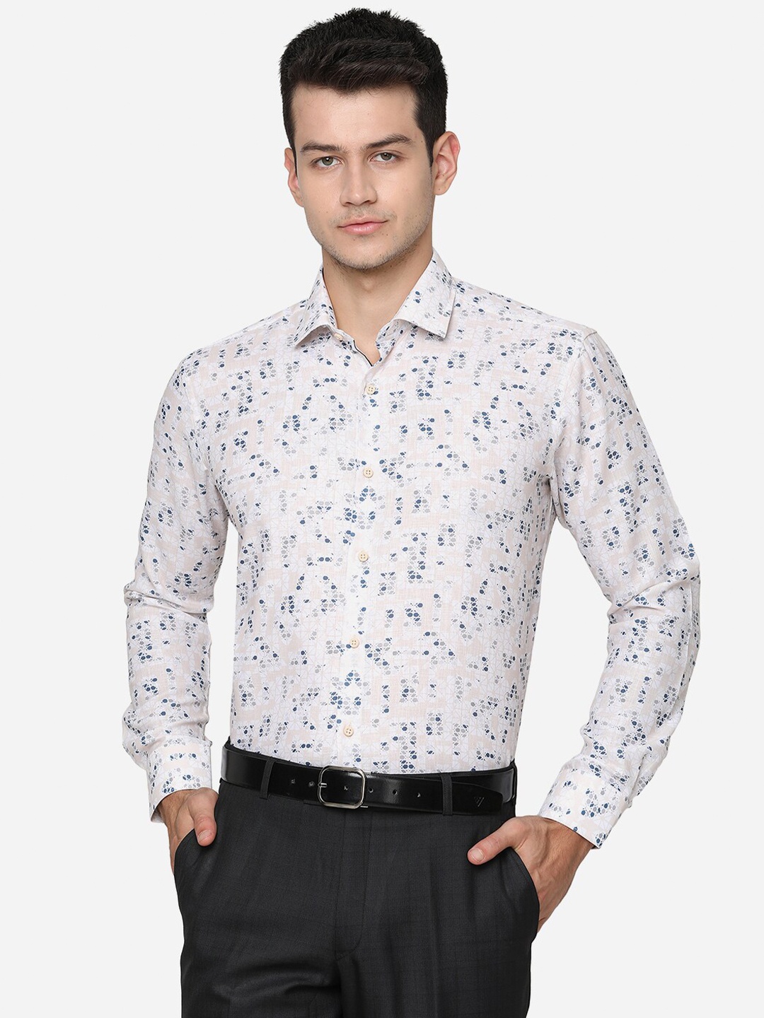

JB STUDIO Men White Slim Fit Printed Formal Shirt