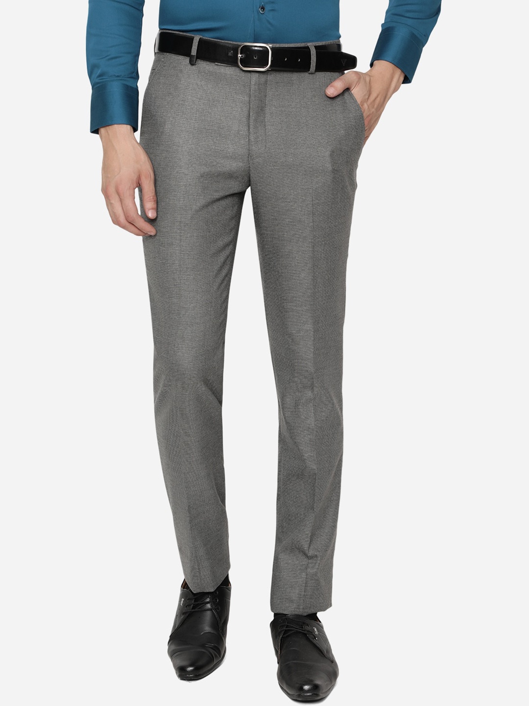 

JB STUDIO Men Grey Slim Fit Wrinkle Free Trousers