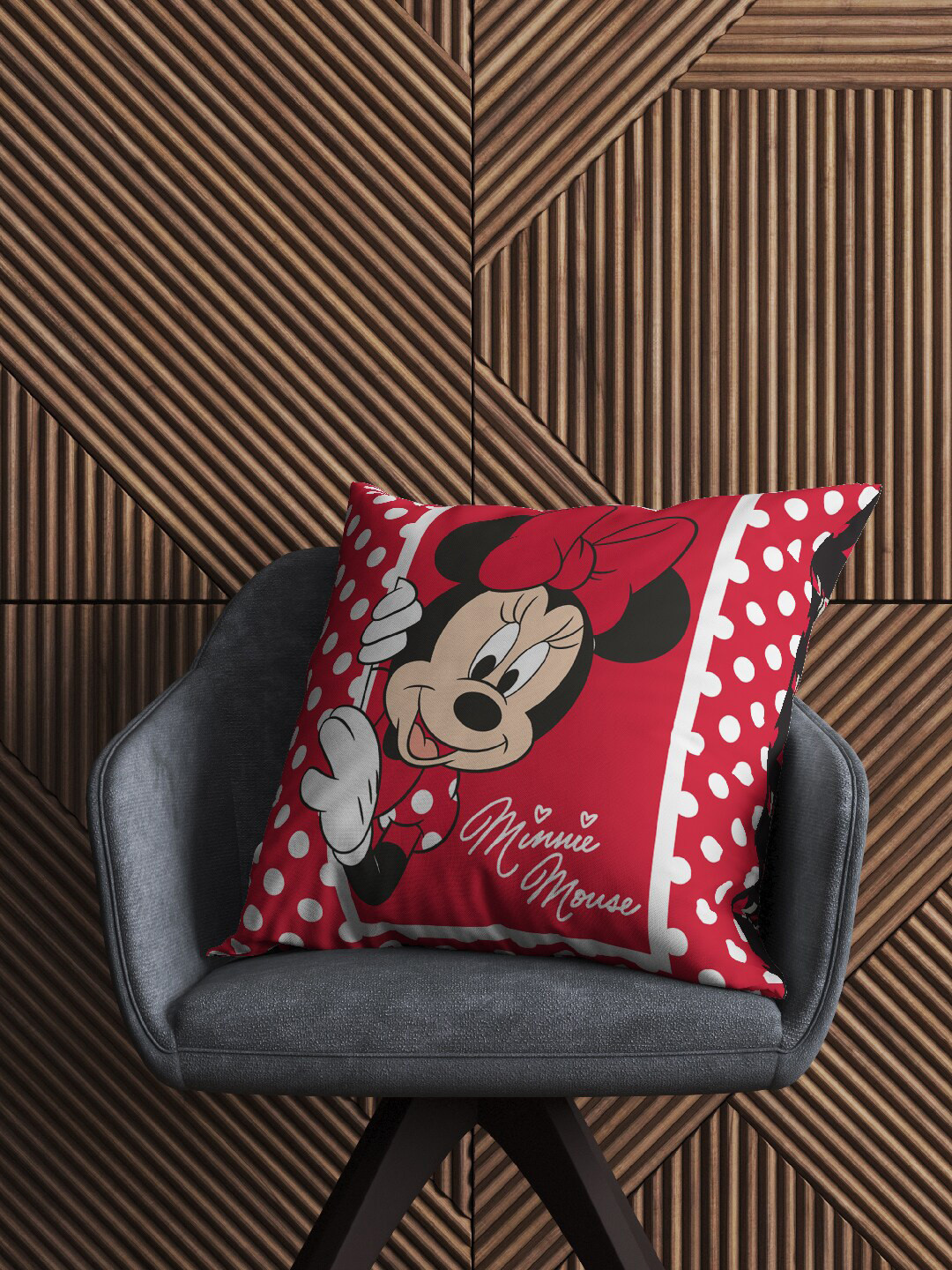

Disney Red & Black Mickey Mouse Cartoon Characters Velvet Reversible Square Cushion Covers