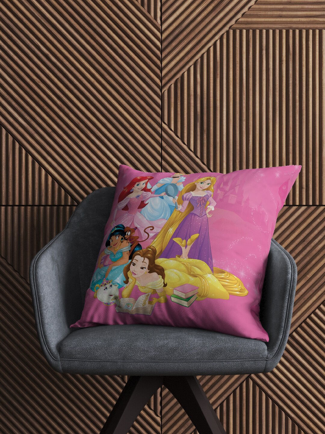 

Disney Pink & Yellow Disney Princess Velvet Reversible Square Cushion Cover