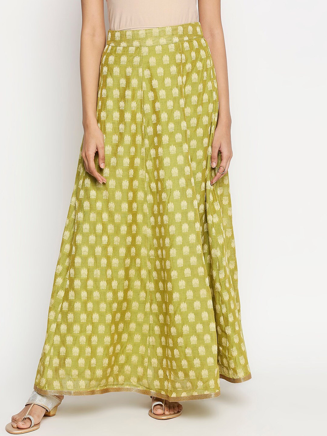 

Lobaanya Women Green Floral Printed Flared Maxi Skirt