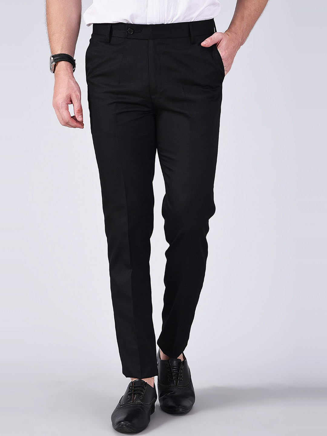 

AD & AV Men Black Classic Easy Wash Formal Trousers