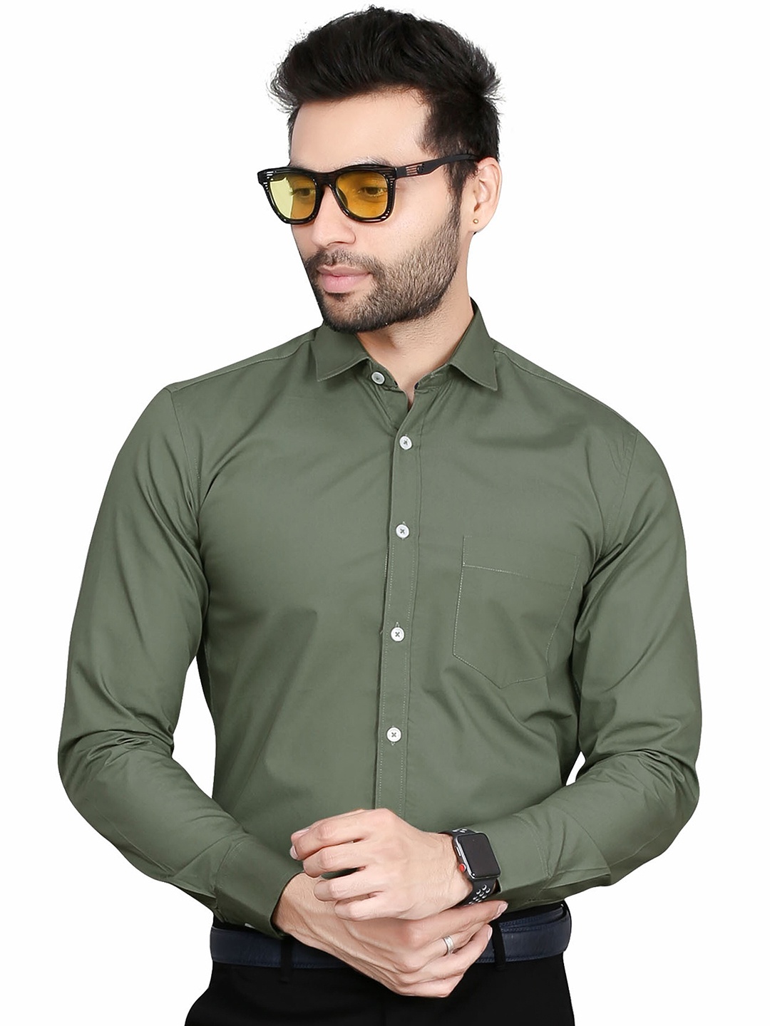 

5TH ANFOLD Men Green Slim Fit Pure Cotton Formal Shirt