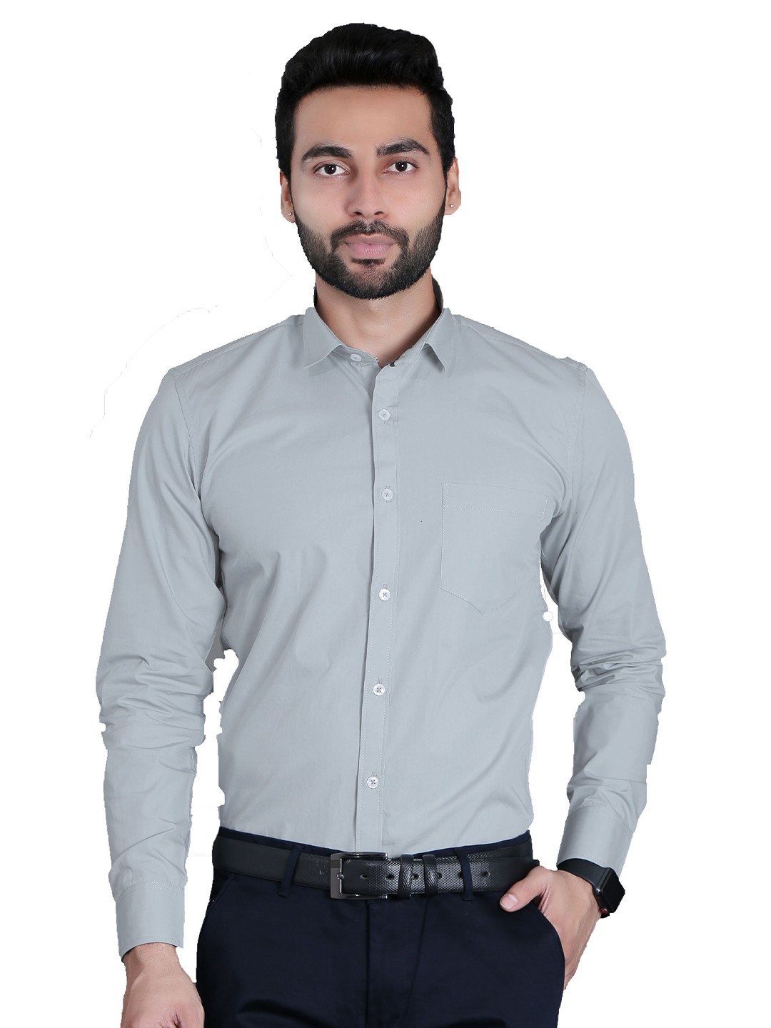 

5TH ANFOLD Men Grey Melange Slim Fit Pure Cotton Formal Shirt