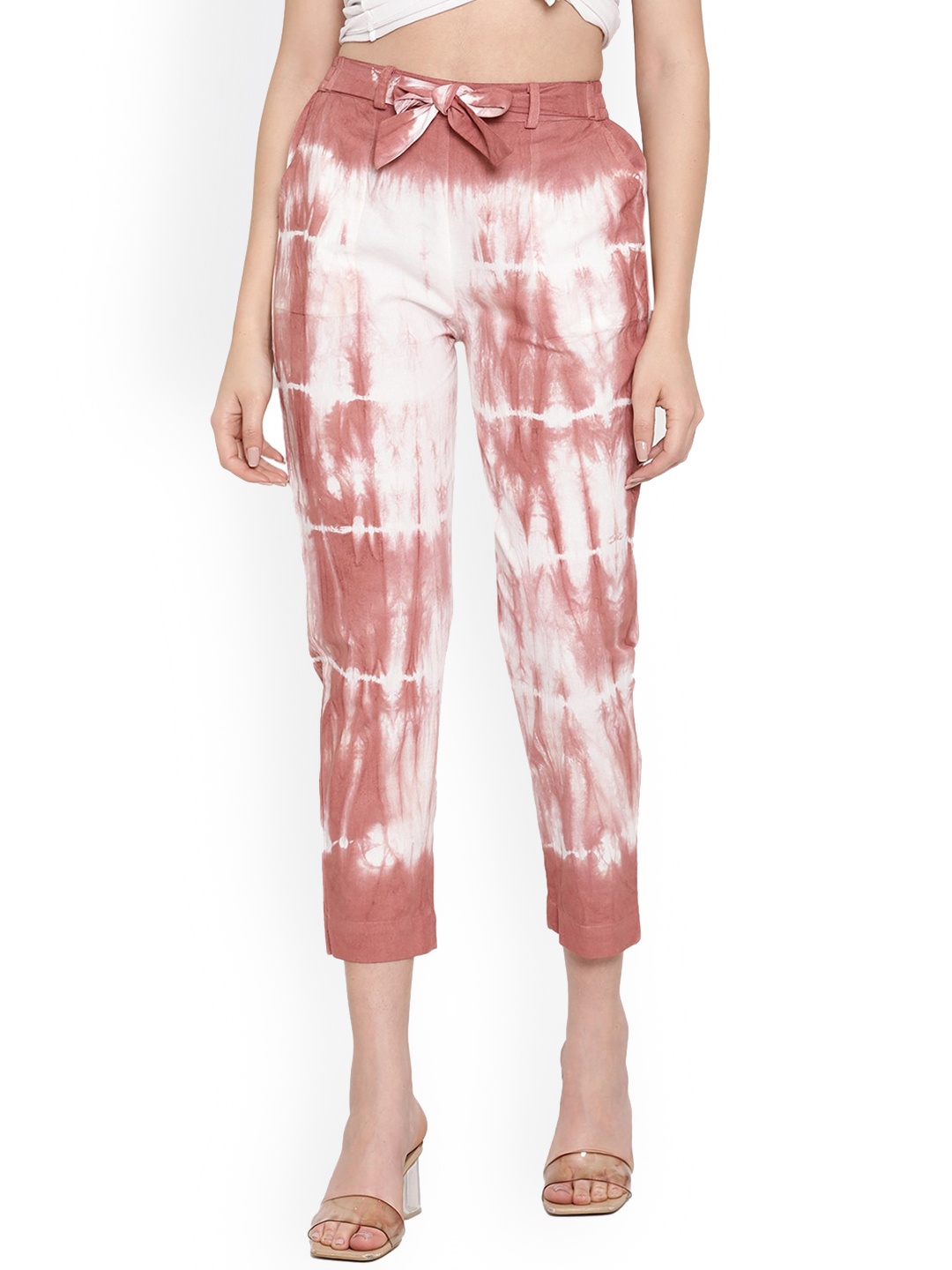 

Aawari Women Purple Tie and Dye Printed Relaxed Cotton High-Rise Trousers