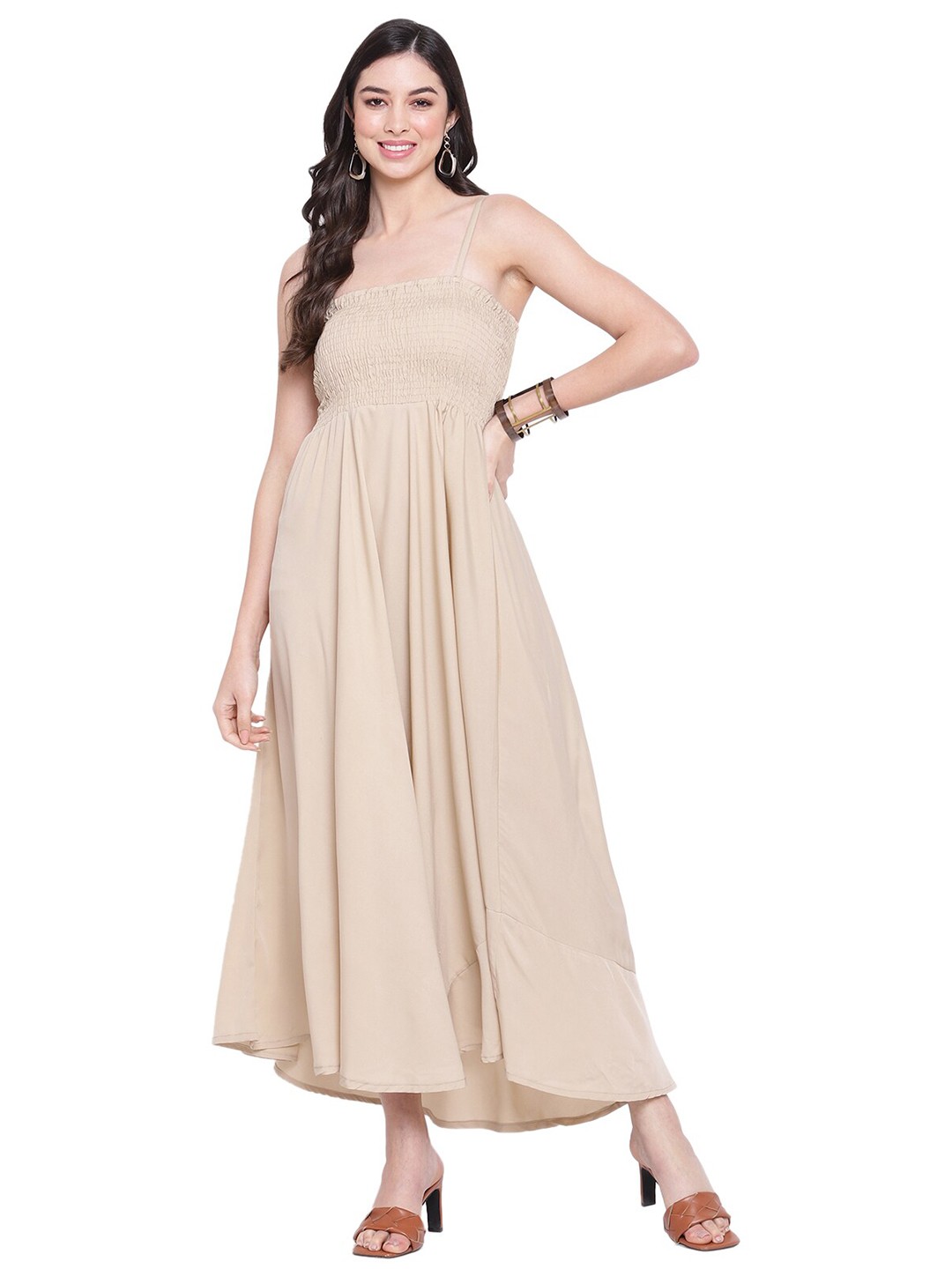 

Aawari Cream-Coloured Smocked Maxi Dress