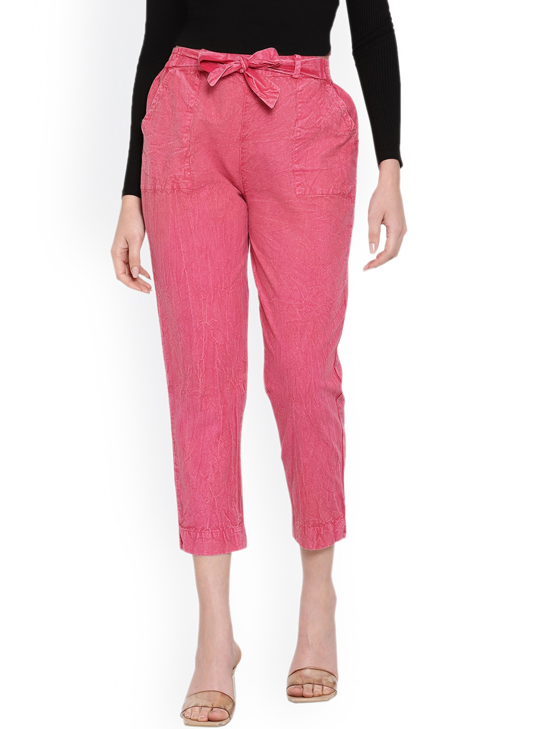 

Aawari Women Pink Relaxed High-Rise Trousers