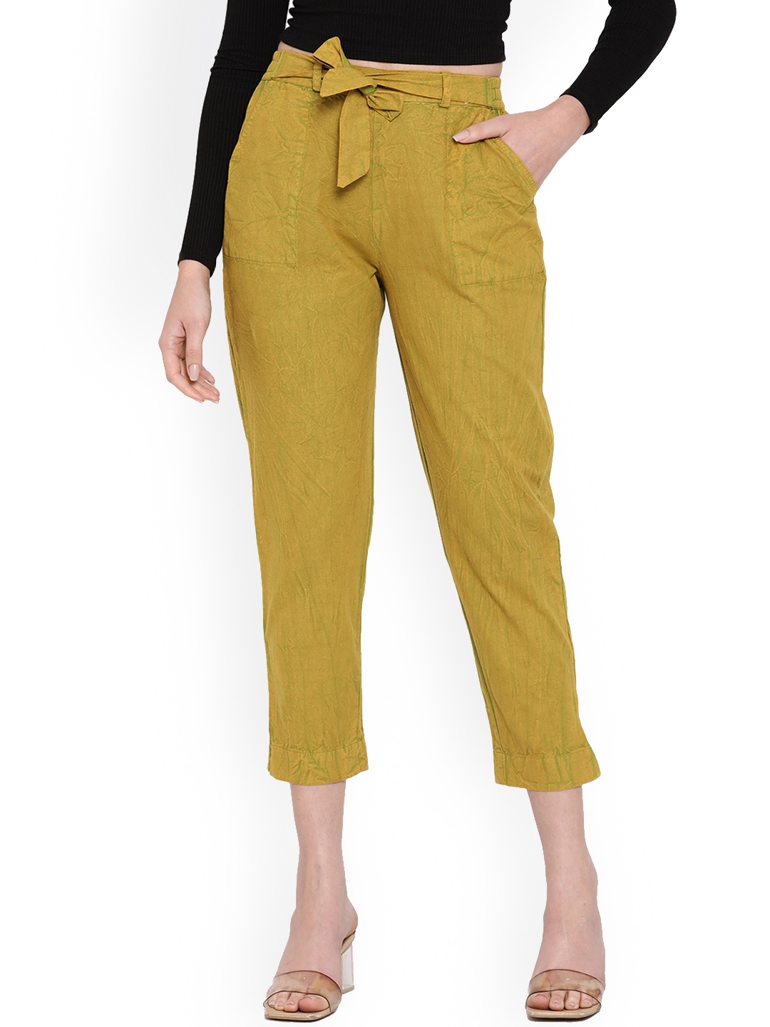 

Aawari Women Green Relaxed High-Rise Trousers