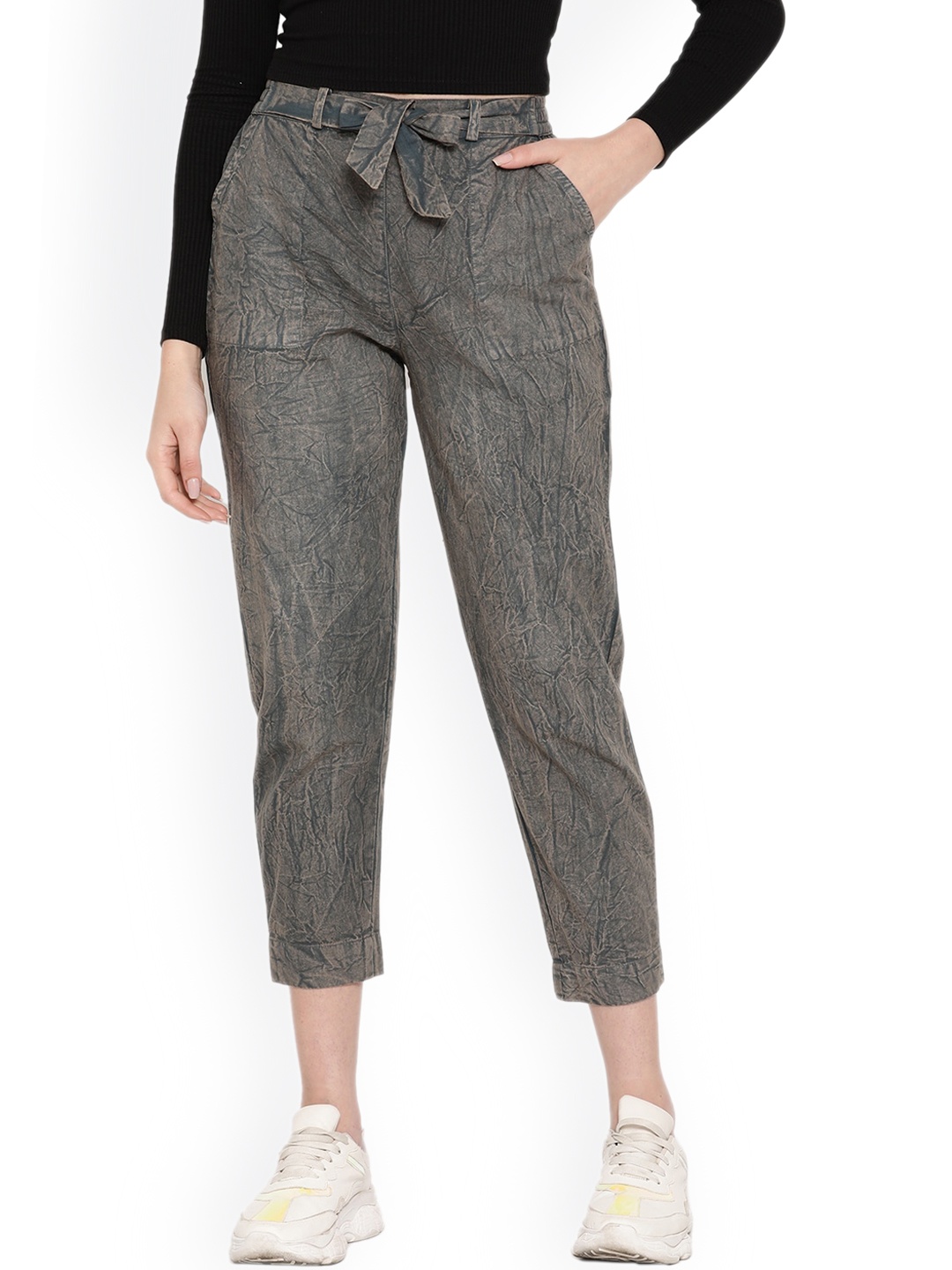 

Aawari Women Grey Relaxed High-Rise Trousers