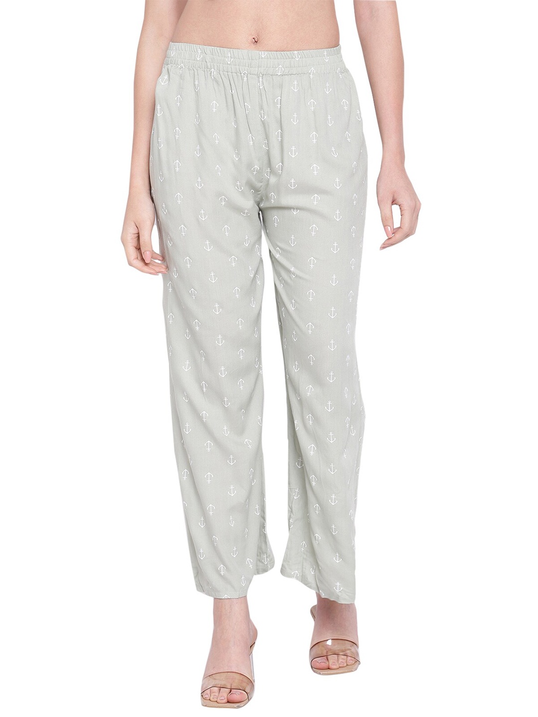 

Aawari Women Green & White Printed Knitted Palazzos